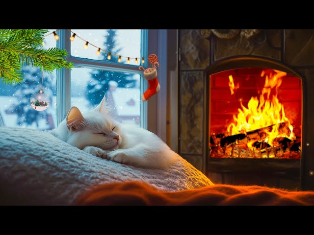 Drift to Sleep with Cat Purring & Fireplace Sounds 🔥 Cozy Winter Cabin Ambience for Relaxation