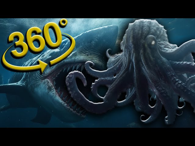 360° VR | Megalodon VS Kraken - Ocean Horror