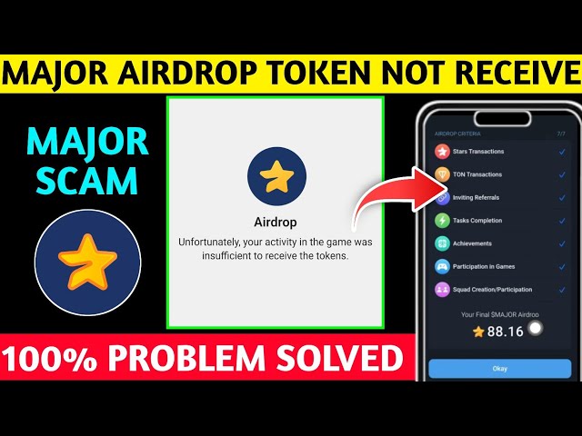 Unfortunately your activity in the game was insufficient to the tokens Major Airdrop Not Receive