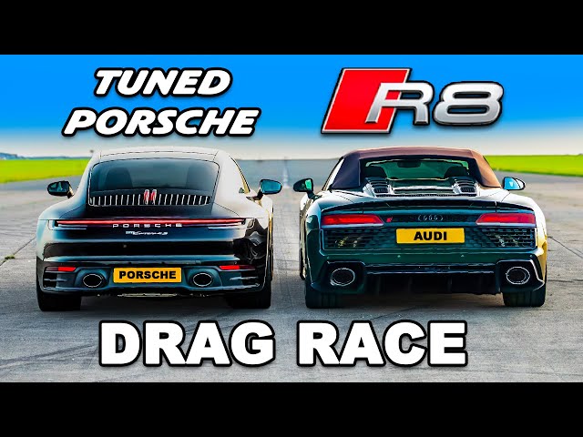 Tuned Porsche v V10 Audi: DRAG RACE