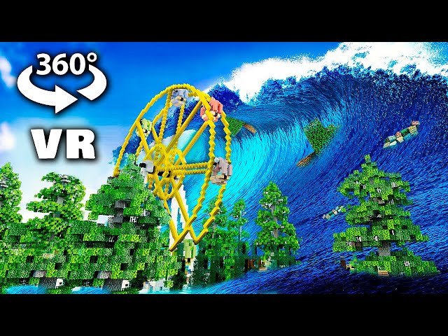 VR 360° TSUNAMI WAVE HITS THE PARK (Minecraft Animation)