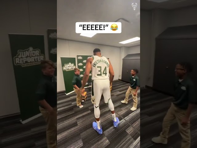 Giannis walking into this interview with some junior reporters ❤️😂 (via @bucks/TT) #shorts