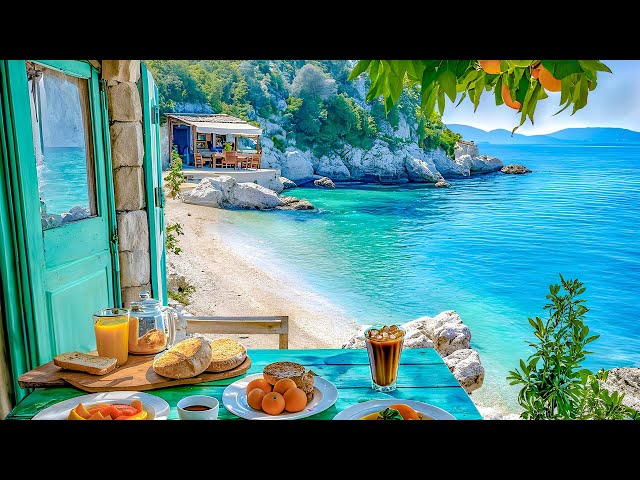 Relaxing Bossa Nova Jazz Piano Music & Calming Ocean Waves at Outdoor Cafe Ambience for Great Mood