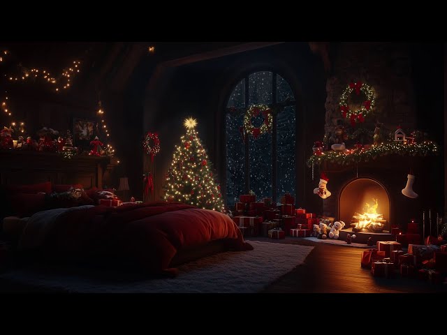 🎄Calm Christmas Ambience ❄️Blizzard Outside🔥Crackling Fireplace Inside a Cozy Cottage