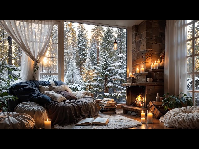 🔥 Winter wonderland  | Snow, Fire sound | Cozy Ambience for Relaxing and Sleep