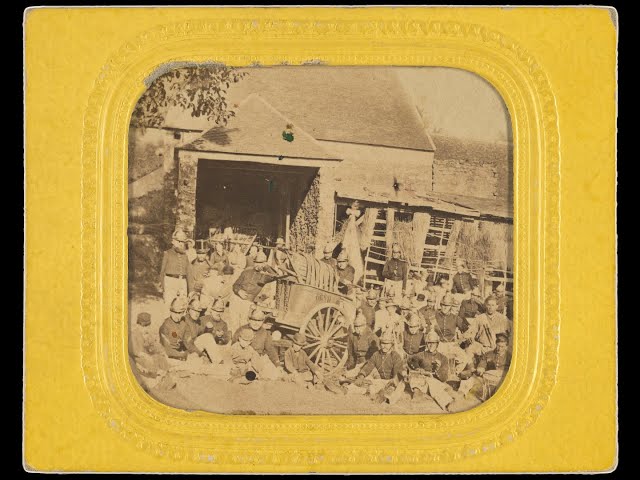 Firemen & Wagon by Station, 1860s (silent, still image)