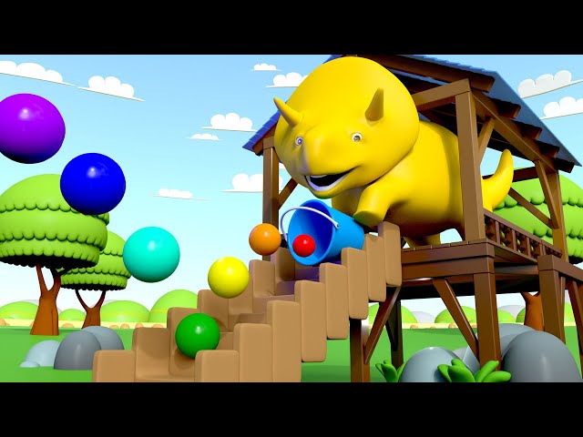 Learn Colors - Dino Plays Bouncing Balls - Learn with Dino the Dinosaur Educational cartoon for Kids