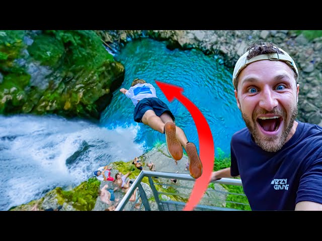 IMPOSSIBLE JUMP into a WATERFALL - Cliff Jumping | G-Tour ep1