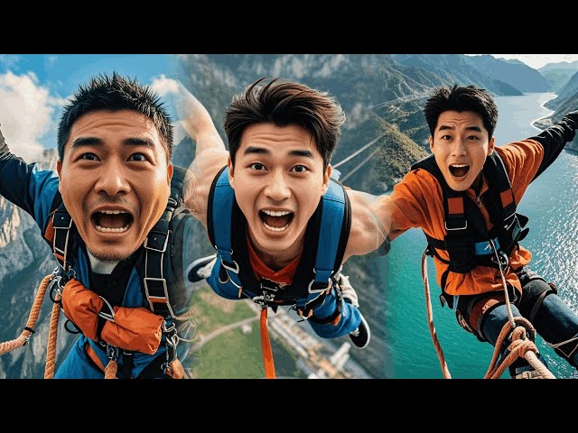 The Young Man Came To Challenge Bungee Jumping And Was Scared#funny#extreme#bungee jumping