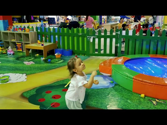 Little Mia playing on playground in Motor City Dubai and dancing baby shark dance Kids entertainment