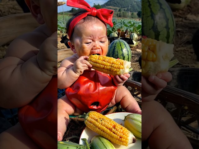 Baby eating 🥰🍉🌽