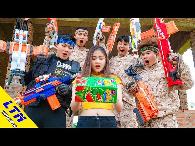 LTN Nerf War : Gum Salesman & Couple Delta Force T Nerf Guns Fight Criminal Group Bigbabol Battle