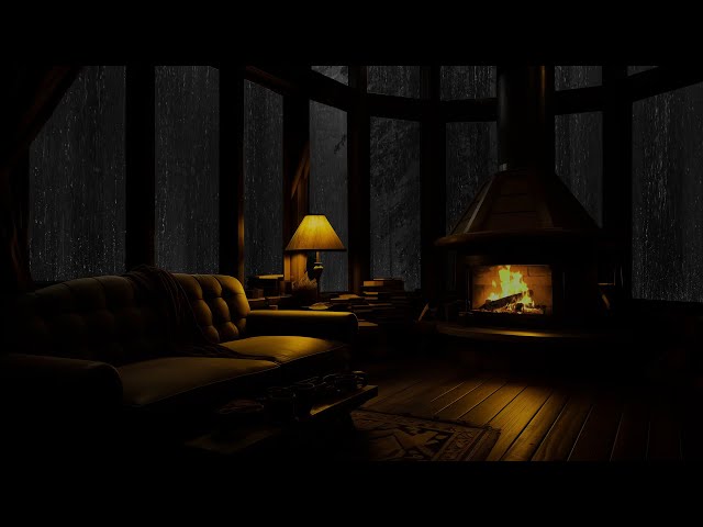 Cozy Atmosphere In 12Hrs Wooden House With Fireplace & Rain Falling Outside | Rain Sounds To Sleep