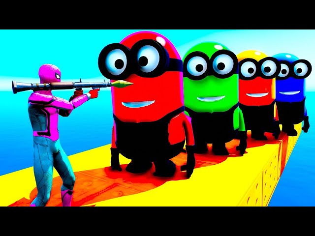 GTA 5 - Red Spiderman vs Red Minion vs Green Minion!