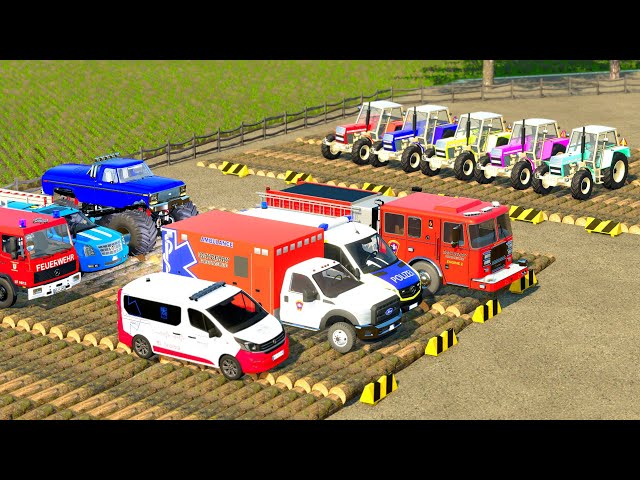 TRANSPORTING PIXAR CARS & FRUITS WITH COLORED & JOHN DEERE vs CLAAS vs TRACTORS - BeamNG.drive #962