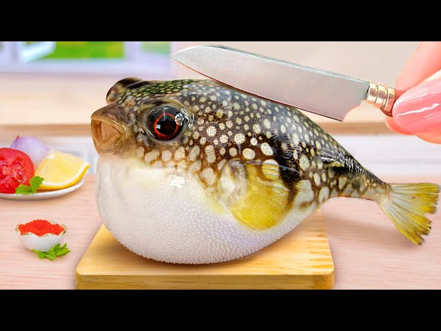 BEST Seafood Recipe 🐡 Satisfying How To Cook Miniature Griled Puffer Fish with Charcoal - Mini Yummy