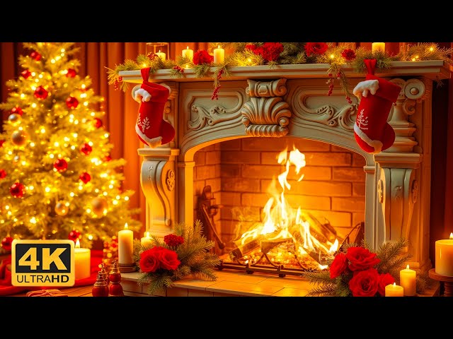 Christmas Fireplace Music 🔥 Relaxing Christmas Music Ambience 24/7 🎅🎄 Crackling Christmas Fireplace