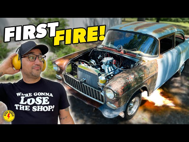 Swapping An 800+ Horsepower NASCAR V8 Into My 1955 Chevy Street Car! | PART 3 - FIRST FIREUP!