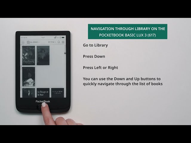 Navigation through Library on the PocketBook Basic Lux 3 (617)