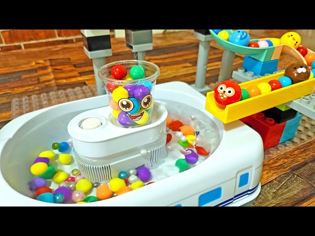 Water Marble Run Race! Transparent Water Tank + Transparent Slider + Kumikumi Slope + HABA Long ver