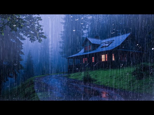 Goodbye Insomnia With Heavy RAIN Sound | Rain Sounds On Old Roof In Foggy Forest At Night ,Relax