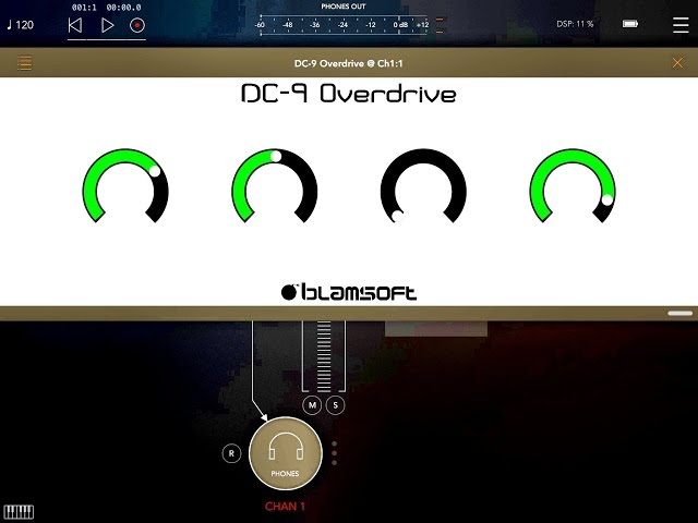 DC 9 DC-9 Overdrive AU Effect Plug In by Blamsoft, Demo for the iPad