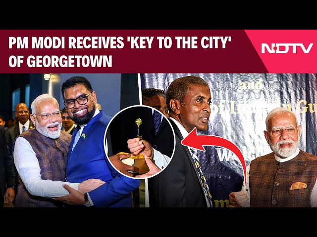 PM Modi Guyana Visit | PM Modi Presented With 'Key To The City' Of Georgetown On Arrival In Guyana