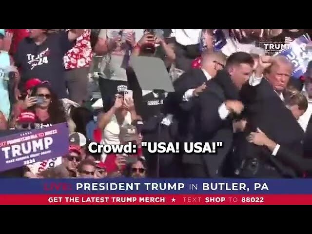 Crowd shouts "USA! USA!" after apparent assassination attempt on Trump