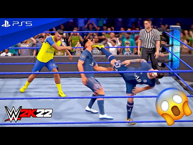 WWE 2K22 - Messi & Ronaldo vs. Mbappe & Haaland - Tag Team Championship Match | PS5™ [4K60]