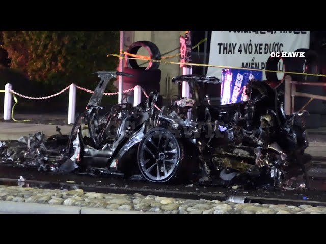 Tesla demolished in crash in Garden Grove, CA