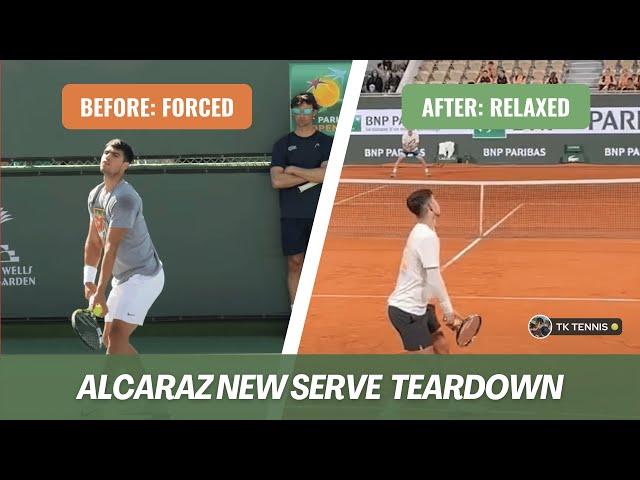 Carlos Alcaraz's new serve technique slo-motion teardown | Wins 2024 French Open - Rolland Garros