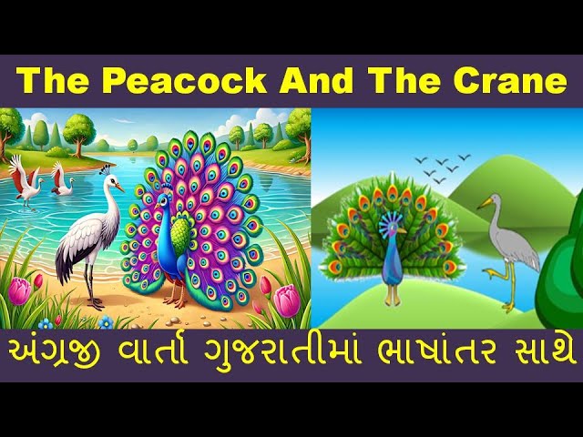 The Peacock And The Crane  | Simple English Story  | Gujarati Bhasantar Sathe