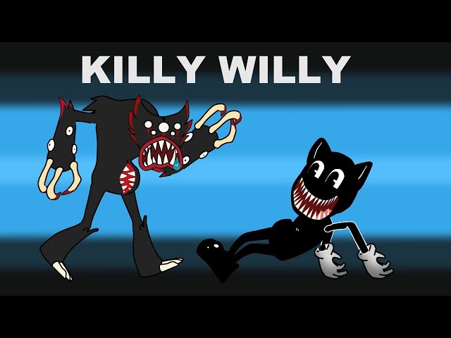 Huggy-Wuggy Killy Willy Vs Cartoon Cat and white cartoon cat. Animation.