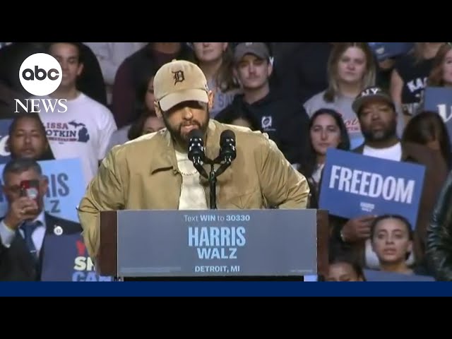 Eminem introduces Barack Obama at Kamala Harris rally in Detroit