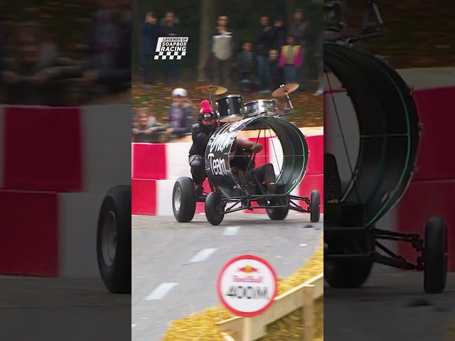 🥁 CRAZY drums FLYING down the track!  #redbullsoapboxrace #automobile #funny #racing