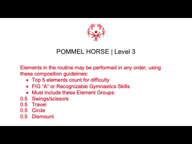 Special Olympics Men's Artistic Gymnastics Level 3 Pommel Horse Requirements