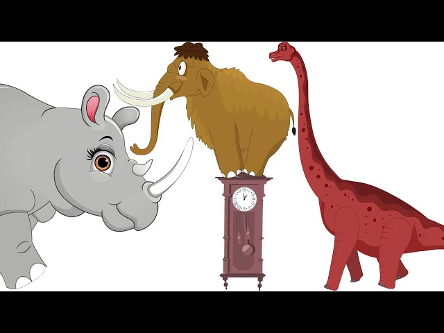 Hickory Dickory Dock Rhinoceros vs Wooly Mammoth vs Brachiosaurus Song -Preschool Songs Circle Time