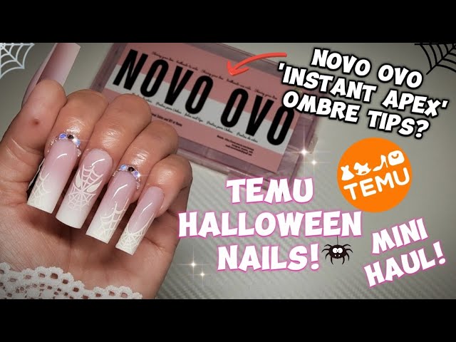 TEMU HALLOWEEN HAUL & DESIGN FEATURING NEW NOVO OVO 'INSTANT APEX' OMBRE TIPS!