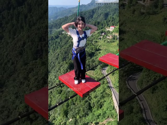 Beautiful Woman Dancing Sexy Dance On The Cliff#Asmr Bungee Jumping #Funny #Shorts