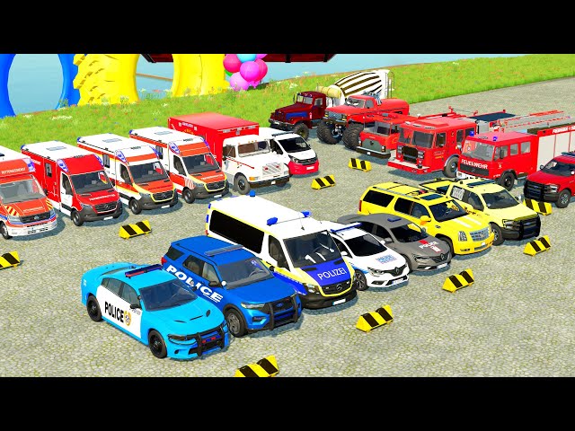 DELIVRY & TRANSPORTING FIVE COLOR FORD POLICE CARS, AMBULANCE TRUCKS, FORD RESCUE TRUCKS - FS 22