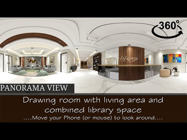 Drawing and living area combined library space I Move Your Phone/Mouse To Look Around I 360॰II I.A.S