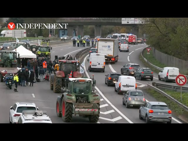 French farmers block road with tractors in protest against EU-Mercosur free trade deal