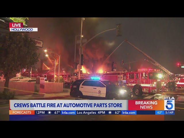 Crews battling massive fire at Hollywood automotive parts store