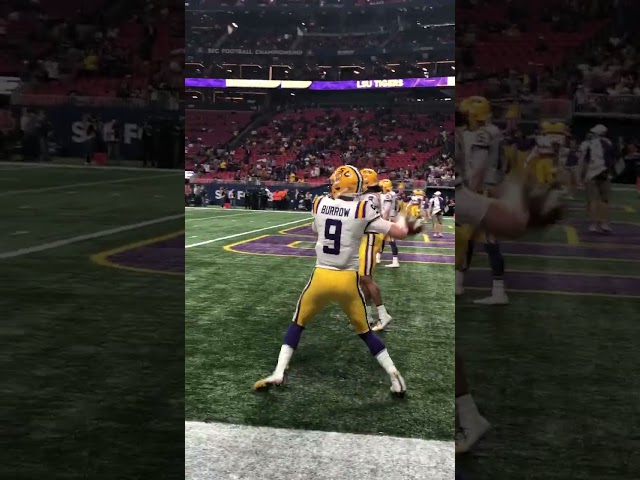 LSU QB Joe Burrow warming up prior to the 2019 SEC Championship Game vs. Georgia