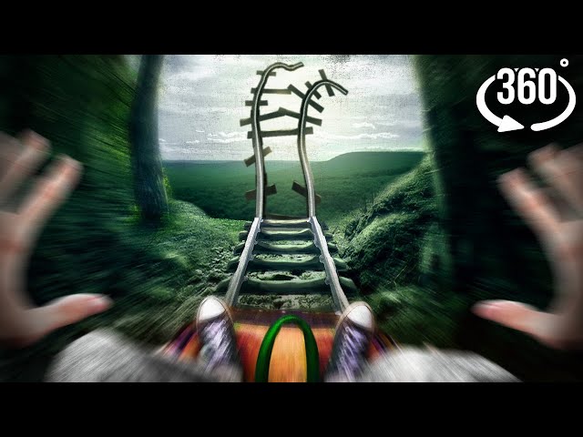 360 Roller Coaster Escape Slender man, Cartoon cat and Titan In Abandoned Forest VR 360 Video