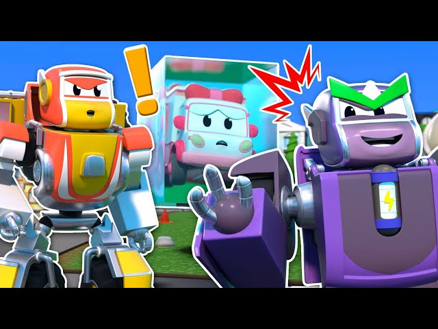 EVIL ROBOT freezes the RESCUE TEAM! Help, SUPER FIRETRUCK! - Robot & Fire Truck Transform