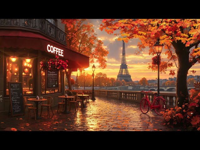 Cozy Autumn Coffee Shop by the Lake in Paris | Relaxing Fall Jazz Music for Peaceful Evenings