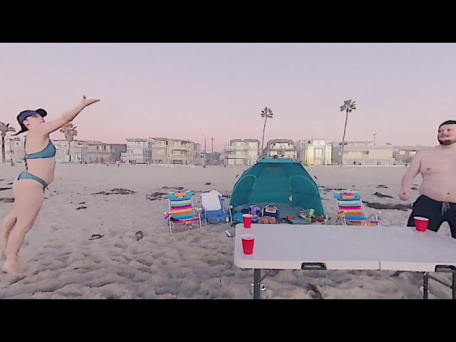 One Girl Four Cups at the Beach challenge | The One to make it into the cup wins a prize.3D VR180