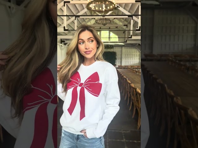 Christmas Bow Sweatshirt, White/Red