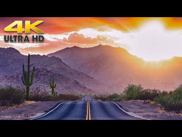 Arizona Desert Mountain Sunset Scenic Drive to Phoenix 4K - Tonto National Forest Sonoran Desert